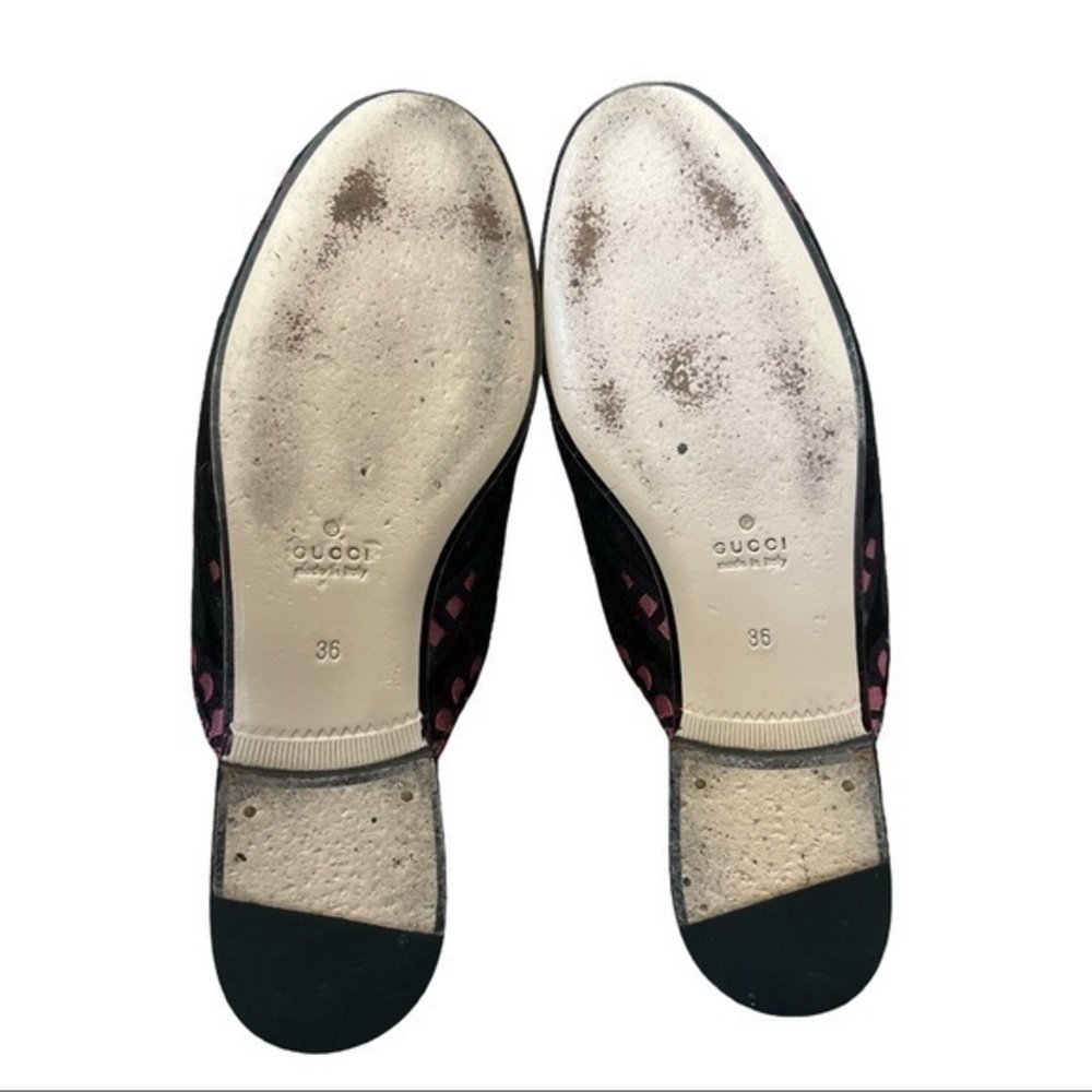 GUCCI Princetown Pink and Black Printed Fabric Mules Size 36 - Picture 7 of 8